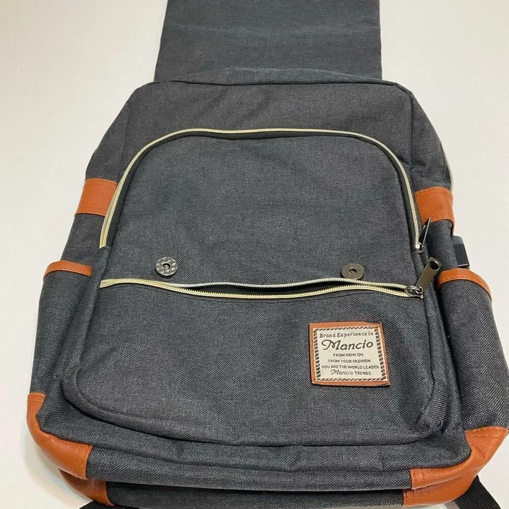 Mancio Vintage Laptop Backpack. Grey Black. NWOT.